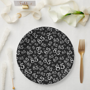 85th Party Random Number Pattern Black/White Paper Plate