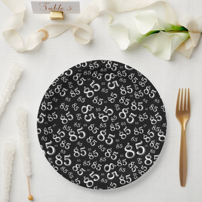 85th Party Random Number Pattern Black/White Paper Plate (Wedding)