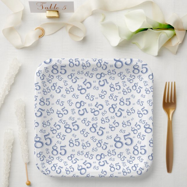 85th Party Random Number Pattern Blue/White Paper Plate (Wedding)