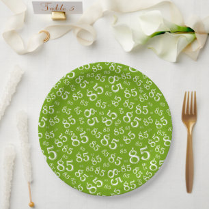 85th Party Random Number Pattern Green/White Paper Plate