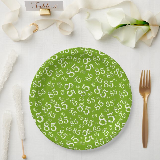 85th Party Random Number Pattern Green/White Paper Plate (Wedding)