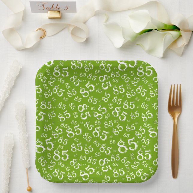 85th Party Random Number Pattern Green/White Paper Plate (Wedding)