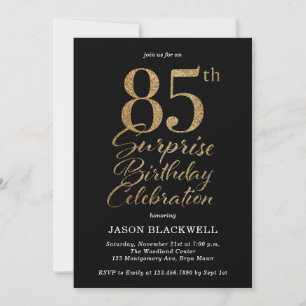 85th Surprise Birthday Party Black & Gold Invitation