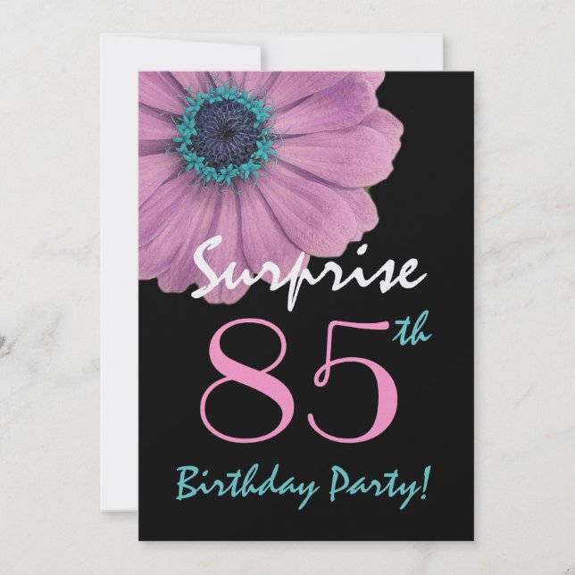 85th Surprise Birthday Pretty Pink Daisy Metallic Invitation (Front)