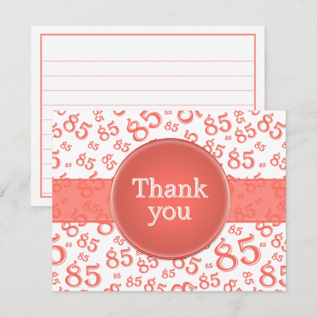 85th Thank You: Coral/White Number Pattern (Front/Back)