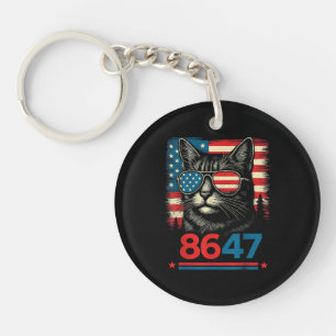 8647 86 47 Funny Cat USA Flag Sunglasses Men Women Key Ring