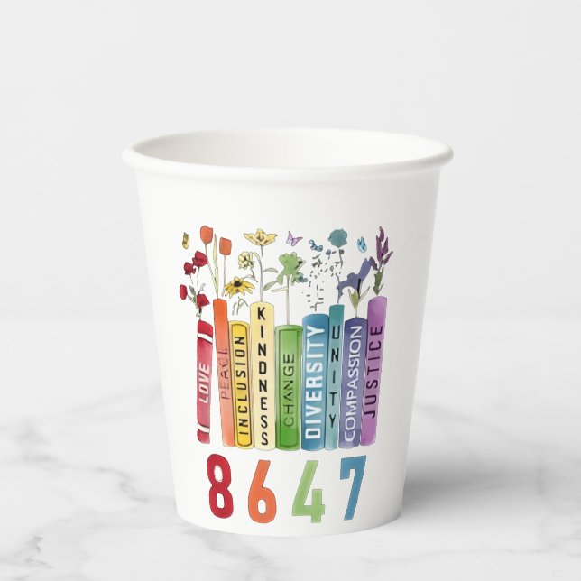 8647 Subtle Anti Trump Anti MAGA 86 47 Floral LGBT Paper Cups (Front)