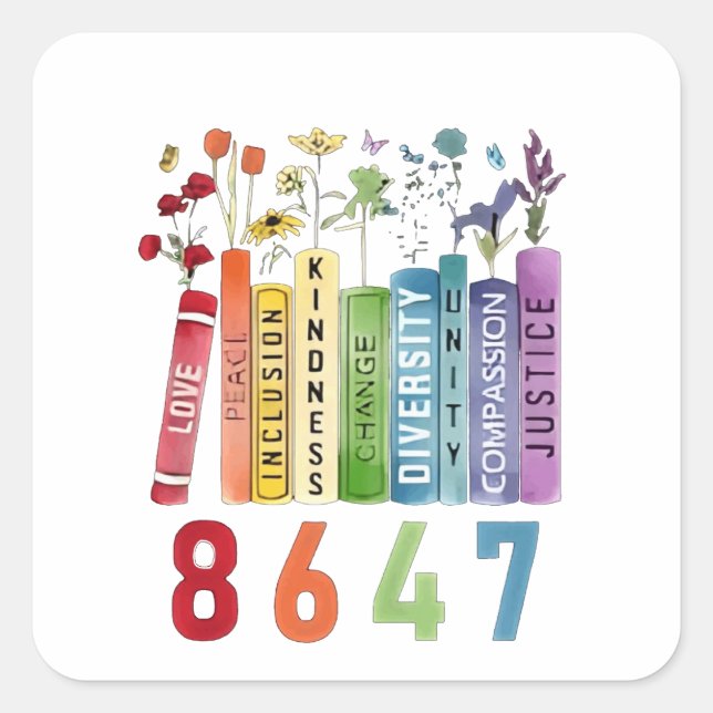 8647 Subtle Anti Trump Anti MAGA 86 47 Floral LGBT Square Sticker (Front)