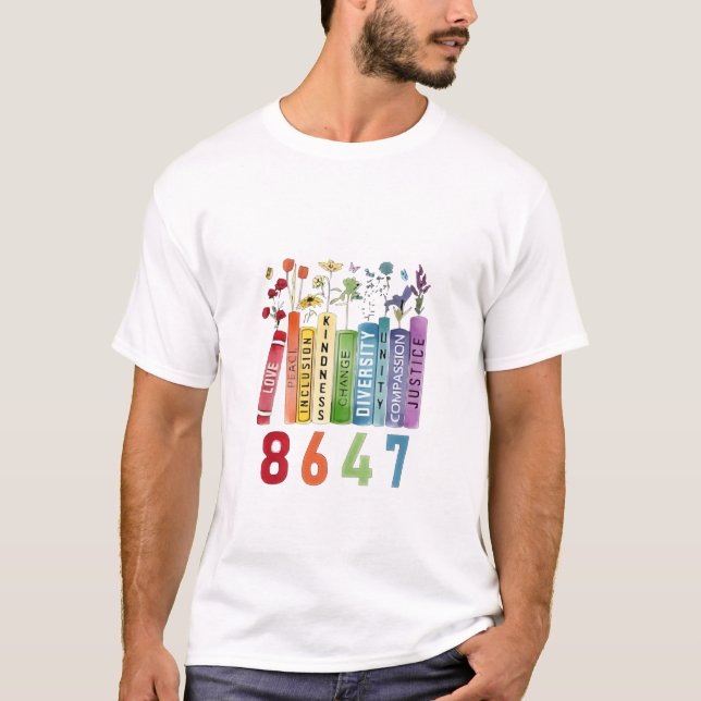 8647 Subtle Anti Trump Anti MAGA 86 47 Floral LGBT T-Shirt (Front)