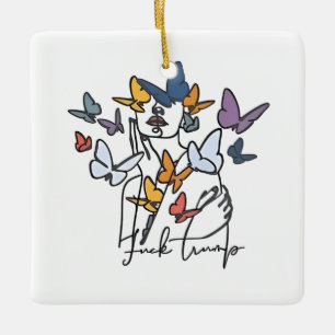 86 47 Anti Trump Floral T-Shirt, Impeach President Ceramic Ornament