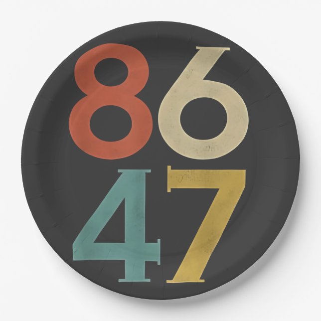 86 47 Dump Trump Cool Retro Anti-Trump  Paper Plate (Front)