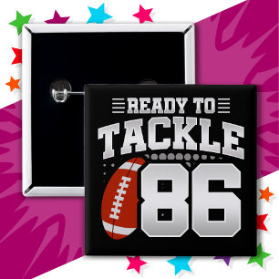 86 Year Old Tackle Football Party 86th Birthday 15 Cm Square Badge