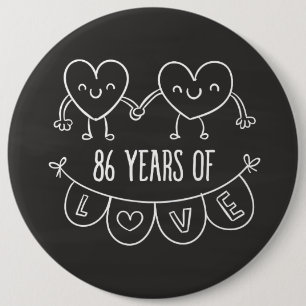 86th Anniversary Gift Chalk Hearts 6 Cm Round Badge
