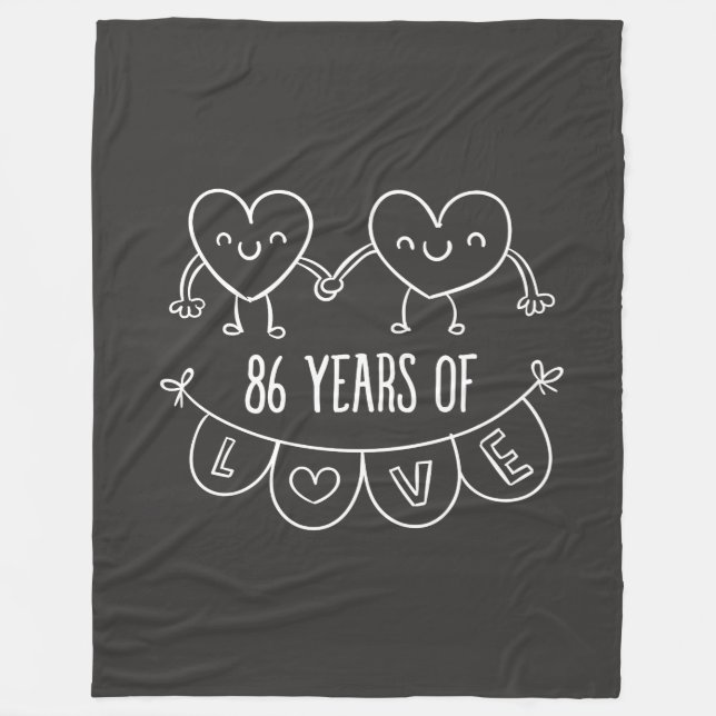 86th Anniversary Gift Chalk Hearts Fleece Blanket (Front)