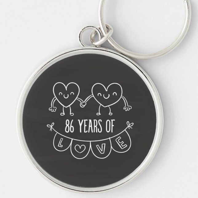 86th Anniversary Gift Chalk Hearts Key Ring (Front)
