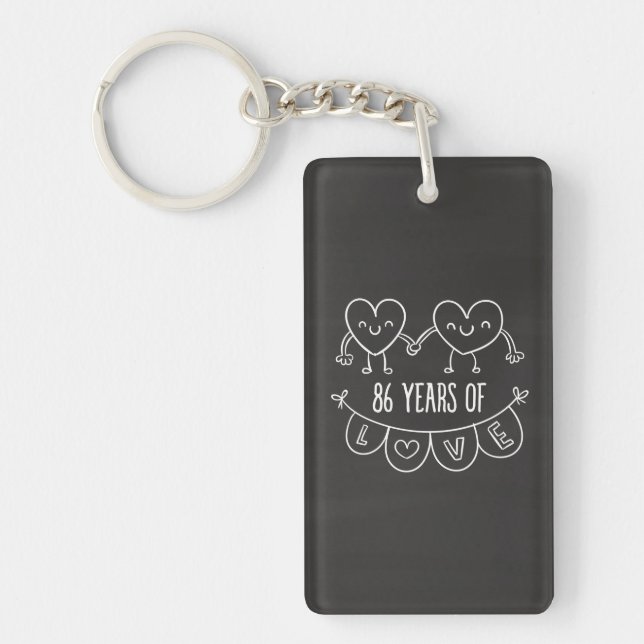 86th Anniversary Gift Chalk Hearts Key Ring (Front)