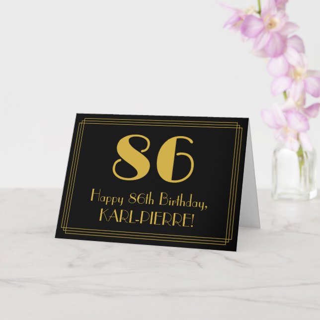 86th Birthday: Art Deco Inspired Look "86" + Name Card (Orchid)
