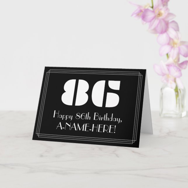 86th Birthday: Art Deco Inspired Look "86" & Name Card (Orchid)