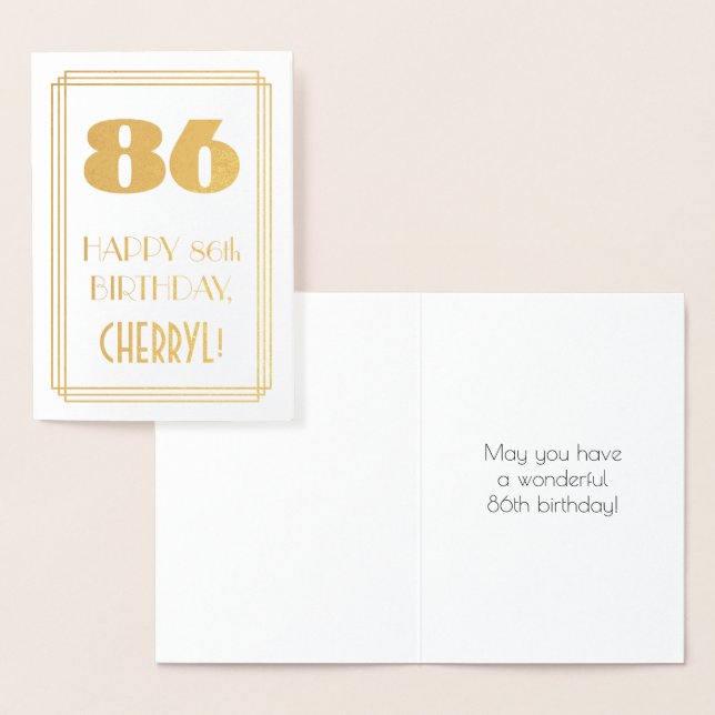 86th Birthday: Art Deco Inspired Look "86" & Name Foil Card (Display)