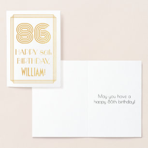 86th Birthday - Art Deco Inspired Look "86" & Name Foil Card