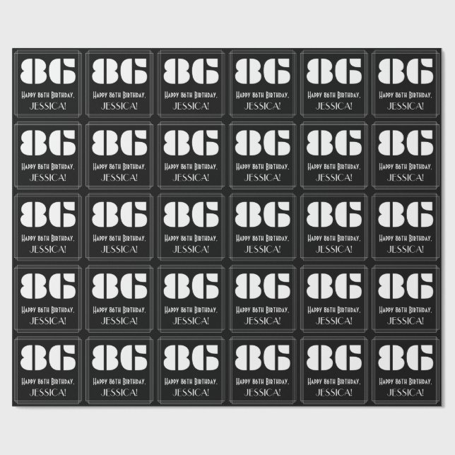86th Birthday: Art Deco Inspired Look "86" & Name Wrapping Paper (Flat)