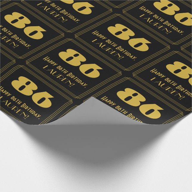 86th Birthday – Art Deco Inspired Look "86" & Name Wrapping Paper (Corner)