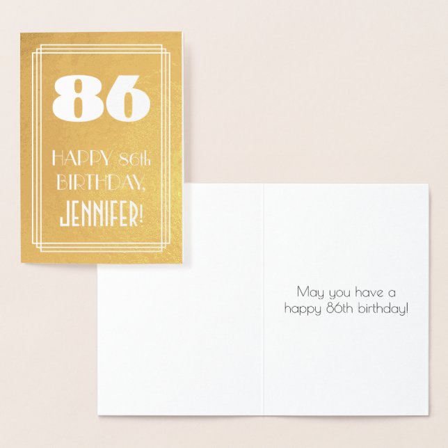 86th Birthday ~ Art Deco Style "86" & Custom Name Foil Card (Display)