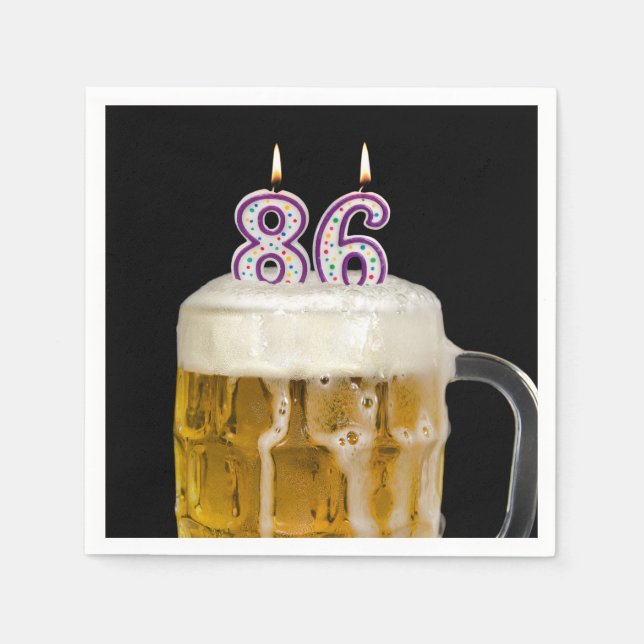 86th Birthday Beer on black Napkin (Front)