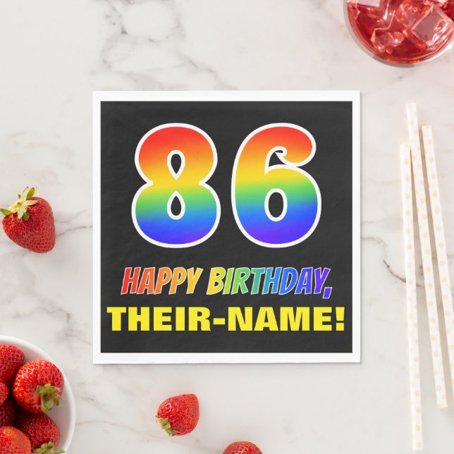86th Birthday: Bold, Fun, Simple, Rainbow 86 Napkin (Insitu)