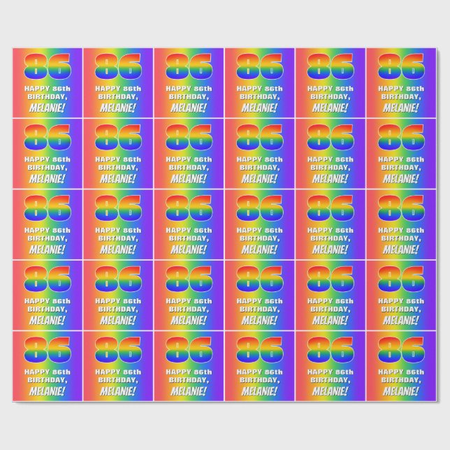 86th Birthday: Colourful, Fun Rainbow Pattern # 86 Wrapping Paper (Flat)