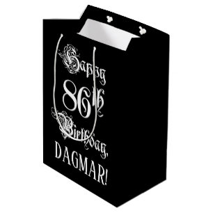 86th Birthday: Fancy, Elegant Script + Custom Name Medium Gift Bag