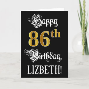 86th Birthday — Fancy Script; Faux Gold Look; Name Card
