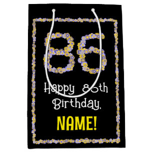 86th Birthday: Floral Flowers Number, Custom Name Medium Gift Bag