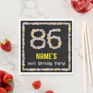 86th Birthday: Floral Flowers Number, Custom Name Napkin