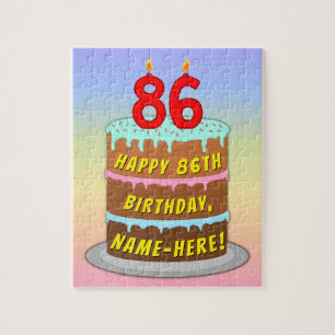 86th Birthday: Fun Cake and Candles + Custom Name Jigsaw Puzzle