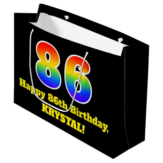 86th Birthday ~ Fun, Colourful, Vibrant, Rainbow 8 Large Gift Bag (Front Angled)