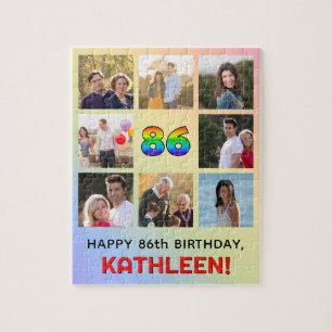 86th Birthday: Fun Rainbow #, Custom Name & Photos Jigsaw Puzzle