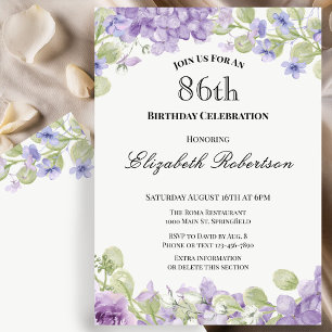 86th Birthday Invitation Elegant Purple Floral