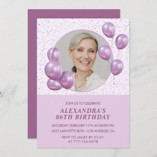 86th birthday invitations Photo Purple Balloons
