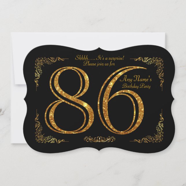 86th,Birthday party 86th,great Gatsby,black & gold Invitation (Front)