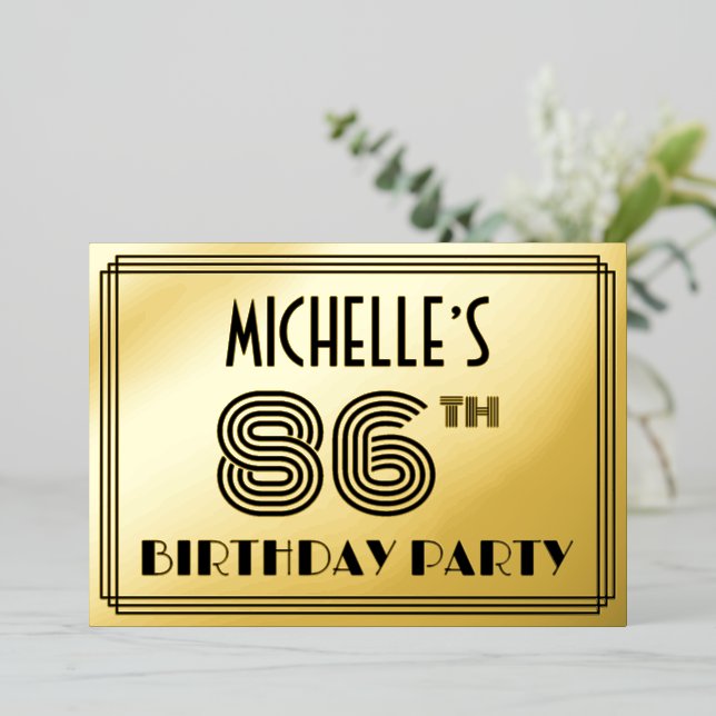 86th Birthday Party — Art Deco Style “86” & Name (Standing Front)