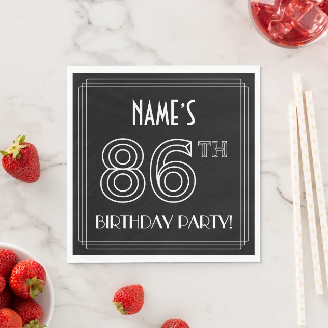 86th Birthday Party: Art Deco Style + Custom Name Napkin (Insitu)