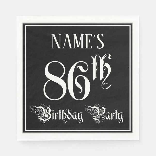 86th Birthday Party — Fancy Script + Custom Name Napkin (Front)