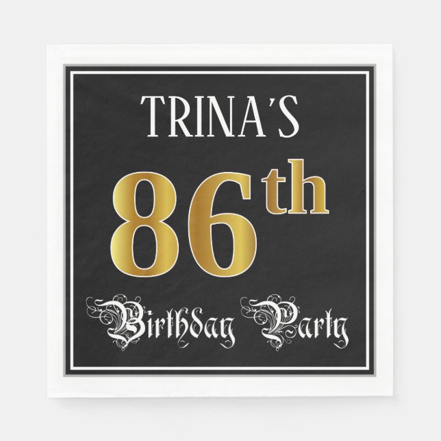 86th Birthday Party — Fancy Script, Faux Gold Look Napkin (Front)