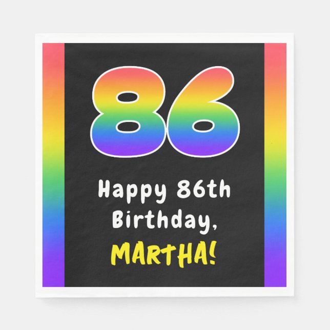 86th Birthday: Rainbow Spectrum # 86, Custom Name Napkin (Front)