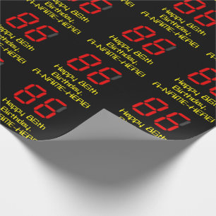 86th Birthday: Red Digital Clock Style "86" + Name Wrapping Paper