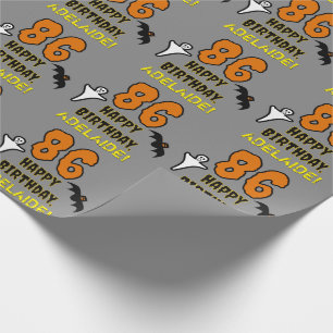 86th Birthday: Spooky Halloween Theme, Custom Name Wrapping Paper