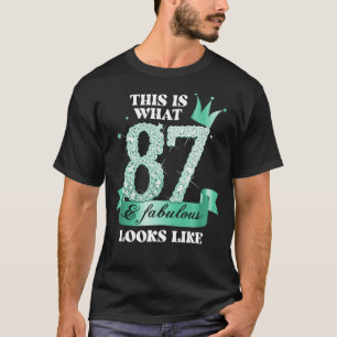 87 & Fabulous I Turquoise Black Party Group Photo T-Shirt