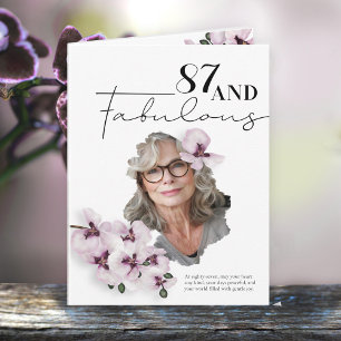 87 & Fabulous Orchid Photo Birthday Greeting Card