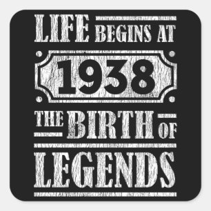 87 Year Old 1938 Birth Of Legend 87th Birthday Square Sticker